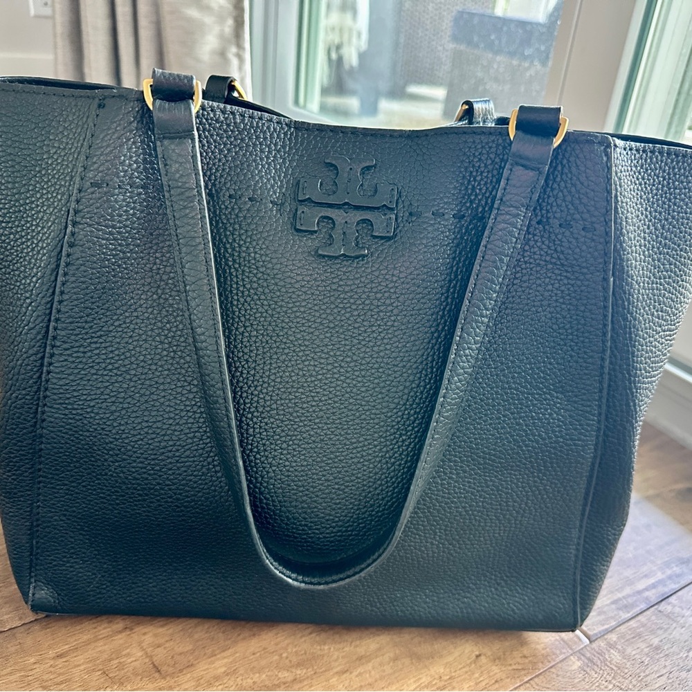 Tory Burch McGraw Carryall Tote Black Pebbled Leather